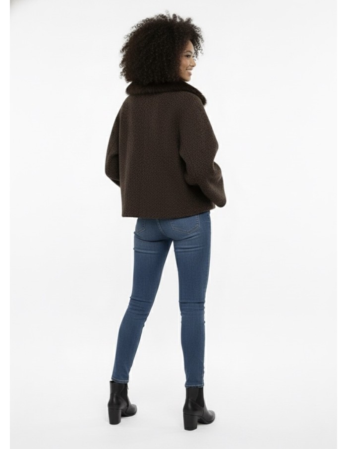 Veste Texturée avec Revers à Fourrure - FEMME - Accueil