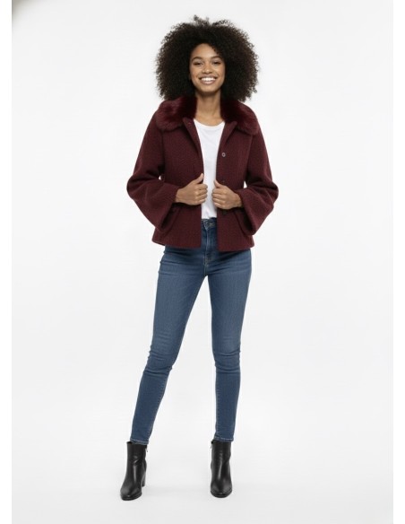 Veste Texturée avec Revers à Fourrure - FEMME - Accueil