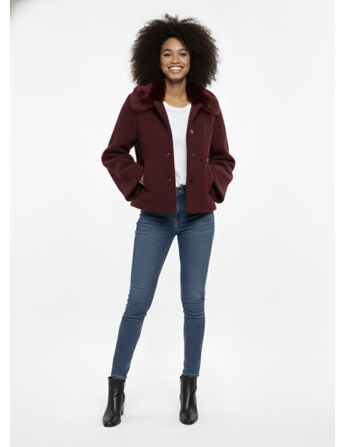 Veste Texturée avec Revers à Fourrure - FEMME - Accueil