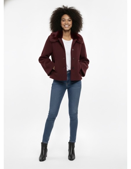 Veste Texturée avec Revers à Fourrure - FEMME - Accueil