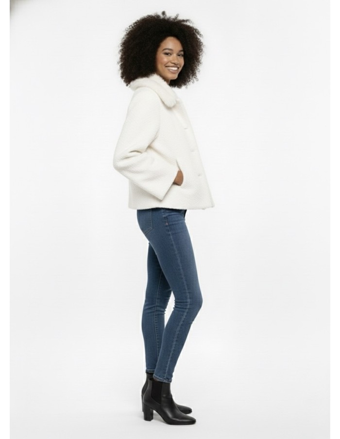 Veste Texturée avec Revers à Fourrure - FEMME - Accueil