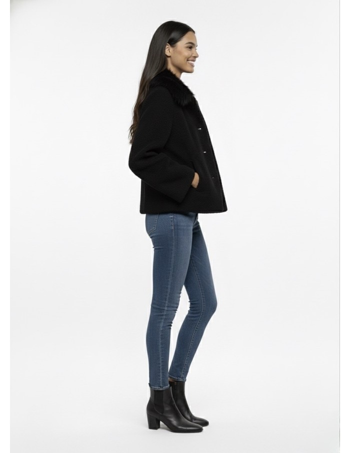 Veste Texturée avec Revers à Fourrure - FEMME - Accueil