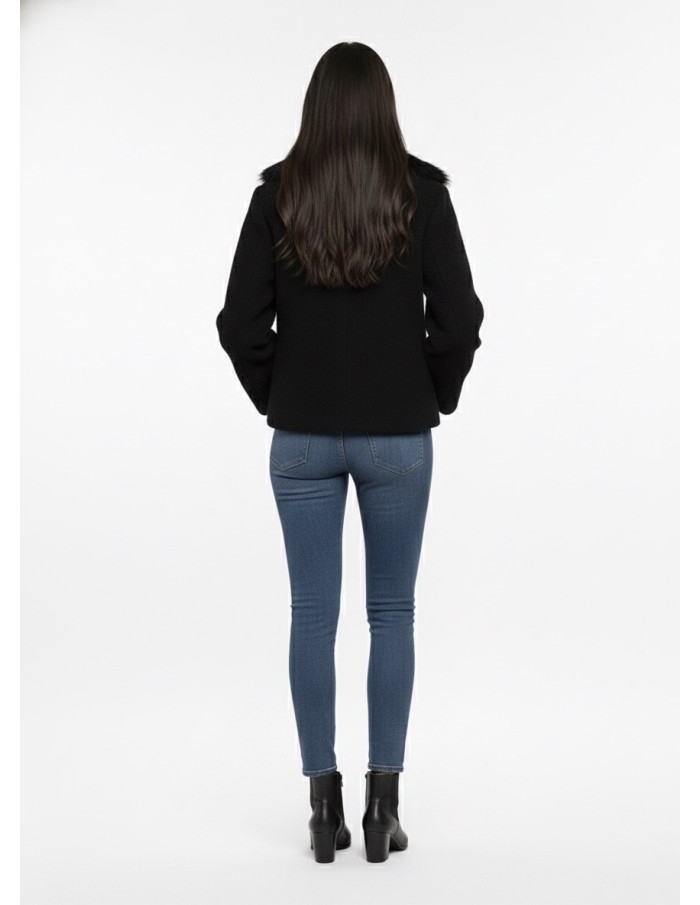 Veste Texturée avec Revers à Fourrure - FEMME - Accueil