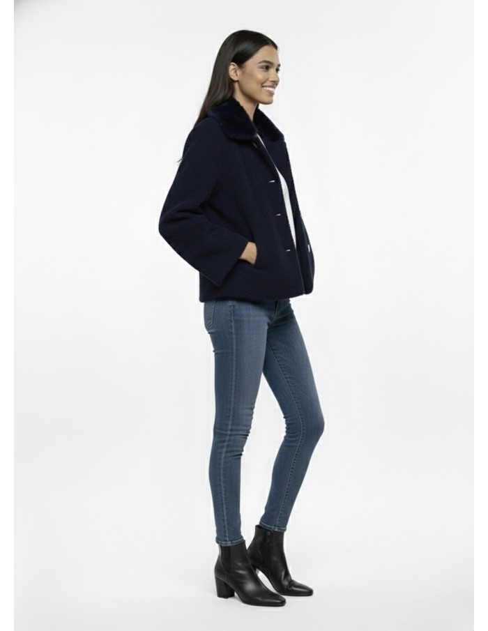 Veste Texturée avec Revers à Fourrure - FEMME - Accueil
