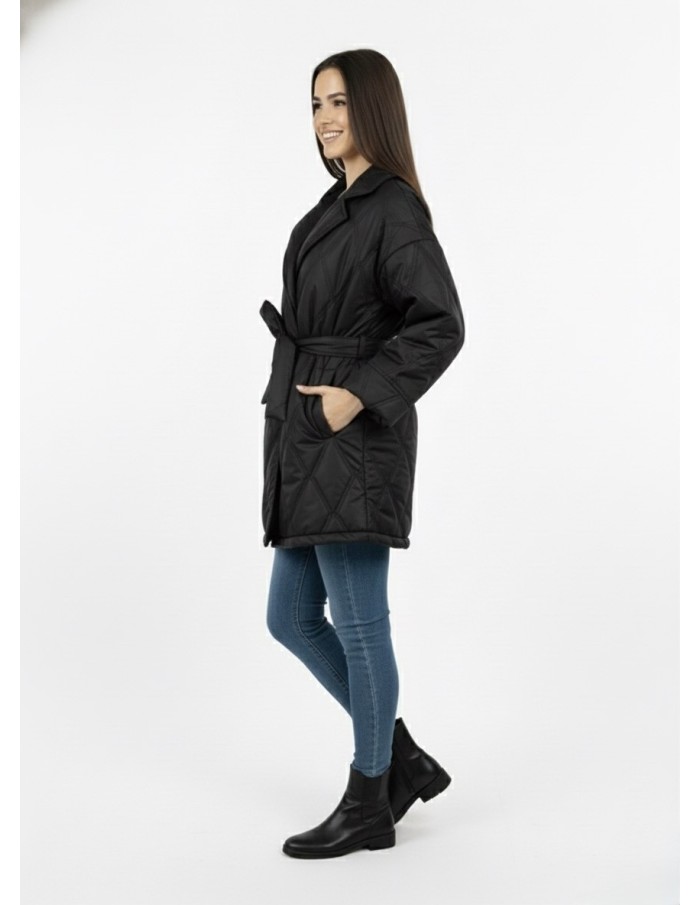 Doudoune Matelassée avec Ceinture et Col Revers - FEMME