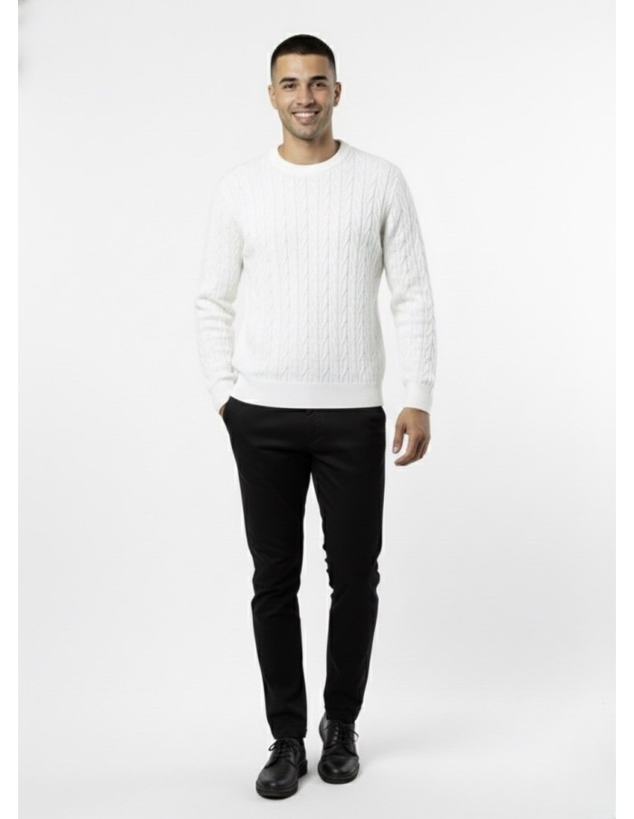 Pull Uni Côtelé Blanc – HOMME