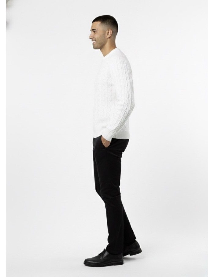 Pull Uni Côtelé Blanc – HOMME
