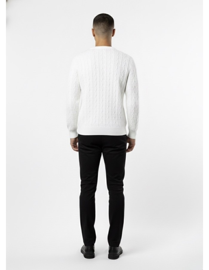 Pull Uni Côtelé Blanc – HOMME