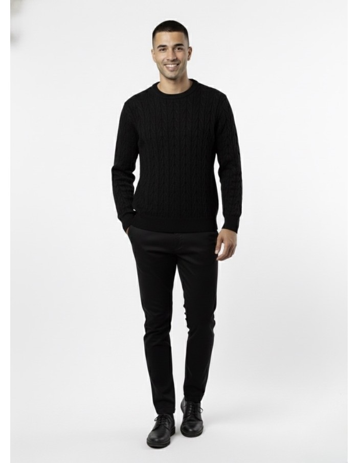 Pull Uni Côtelé Noir – HOMME