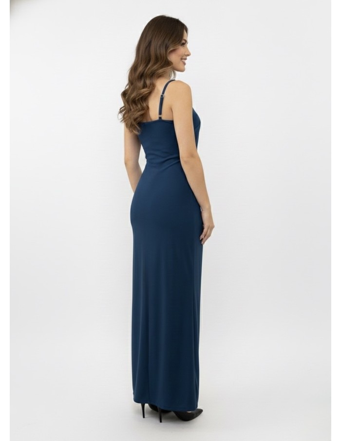 Robe Longue Bleu Bretelles Bijoux & Drapé - FEMME