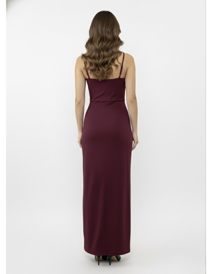 Robe Longue Bordeaux Bretelles Bijoux & Drapé - FEMME