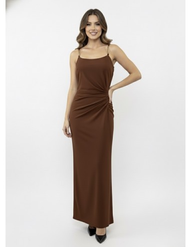 Robe Longue MARRON Bretelles Bijoux &...
