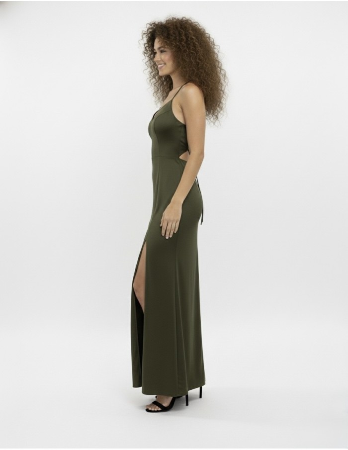 ROBE LONGUE KAKI À BRETELLES – FEMME