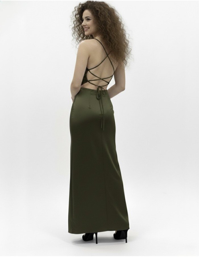 ROBE LONGUE KAKI À BRETELLES – FEMME