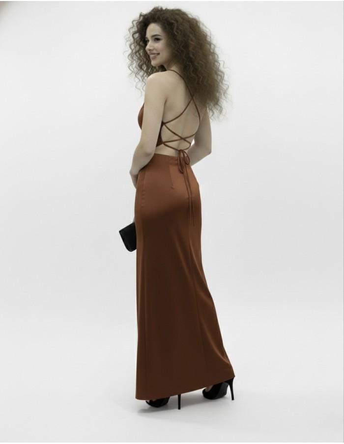 ROBE LONGUE Marron À BRETELLES – FEMME