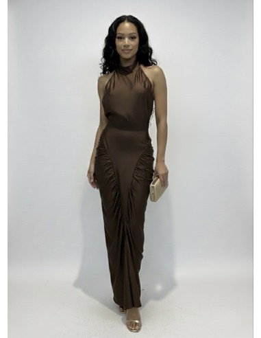 Robe Longue Marron Col Montant &...