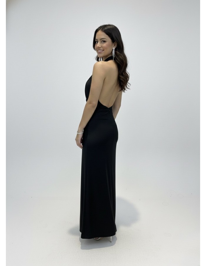 ROBE LONGUE NOIR COL CROISÉ & DÉTAIL NOUÉ - FEMME