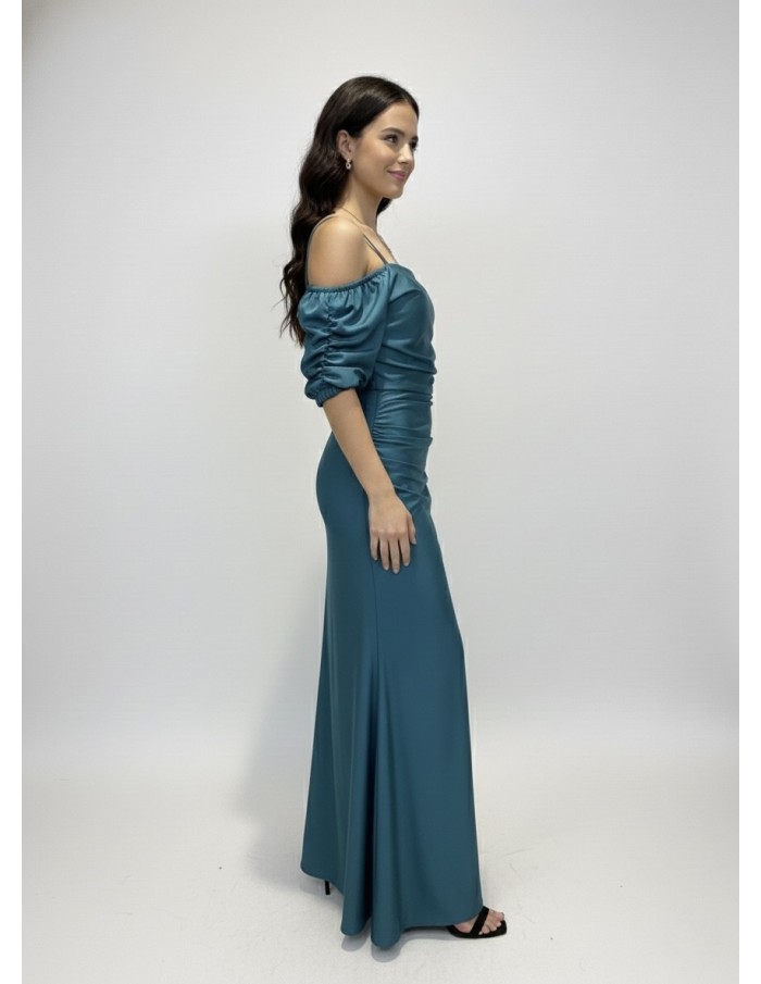 Robe Longue à Bretelles Manches Courtes Bouffantes - FEMME