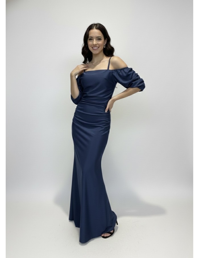 ROBE LONGUE À BRETELLES MANCHES COURTES BOUFFANTES - FEMME