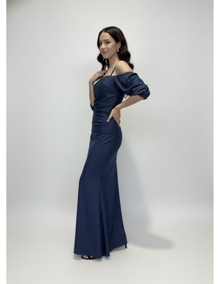 ROBE LONGUE À BRETELLES MANCHES COURTES BOUFFANTES - FEMME