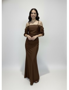 ROBE LONGUE MARRON FONCÉ À...