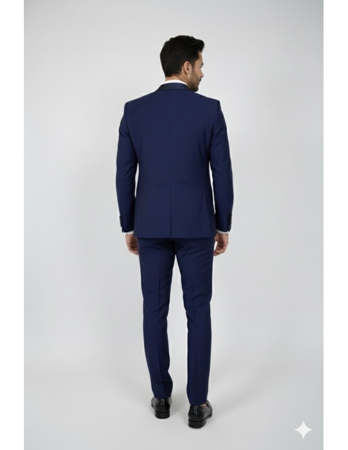 Costume 3 pièces col à motif bleu marine - homme - Accueil