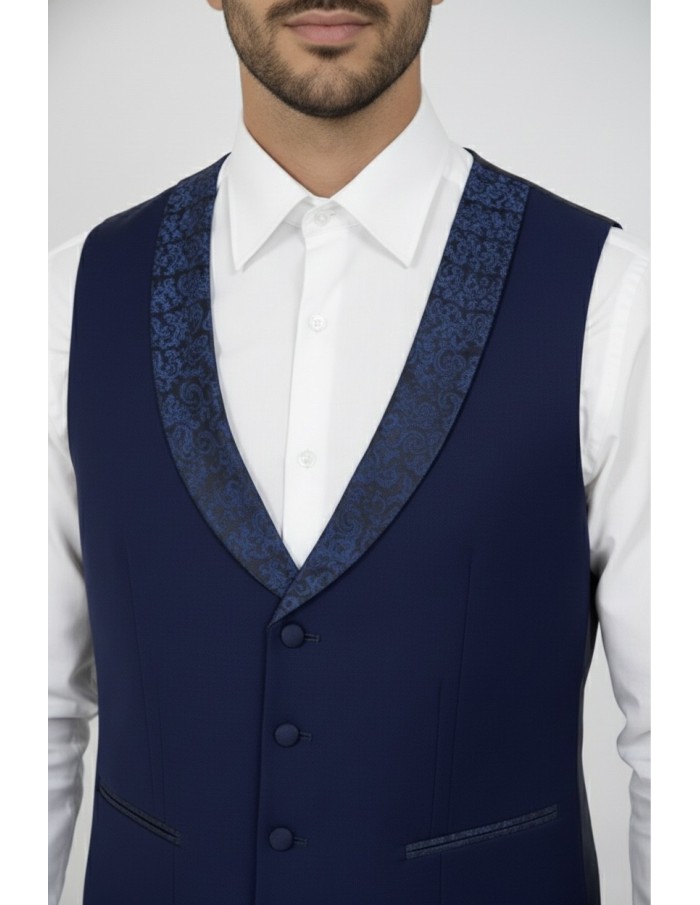 Costume 3 pièces col à motif bleu marine - homme - Accueil