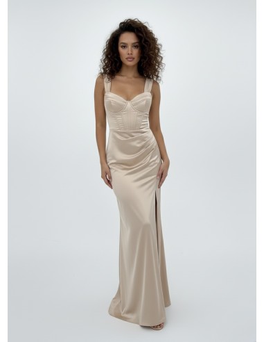 ROBE LONGUE SATINÉE TAUPE CORSET...