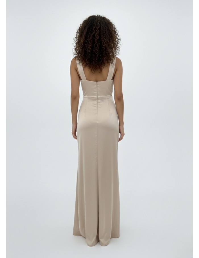 ROBE LONGUE SATINÉE TAUPE CORSET AJUSTÉ - FEMME