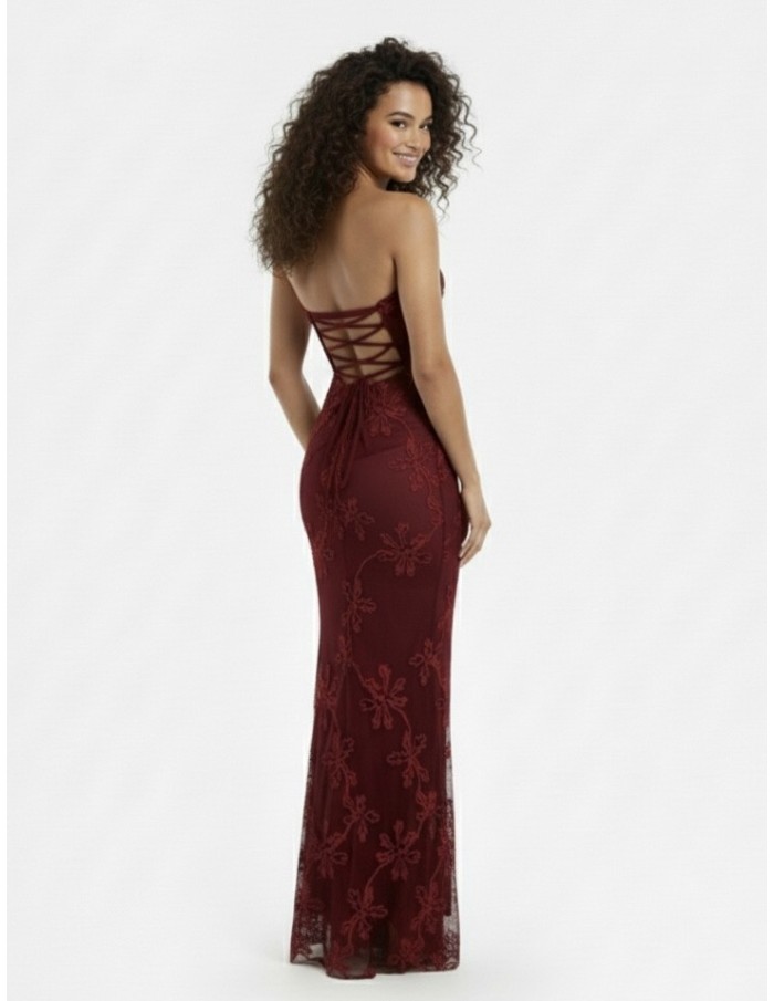 ROBE LONGUE BANDEAU BORDEAUX – FEMME