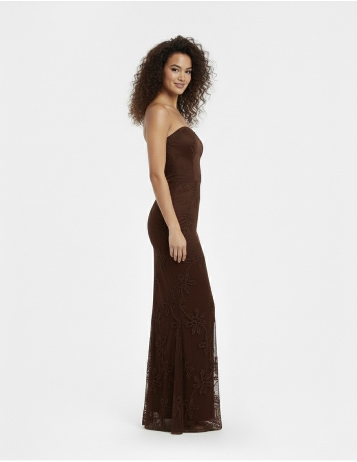 ROBE LONGUE BANDEAU MARRON – FEMME
