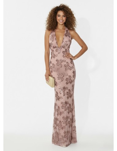 ROBE DE SOIRÉE LONGUE ROSE À SEQUINS...