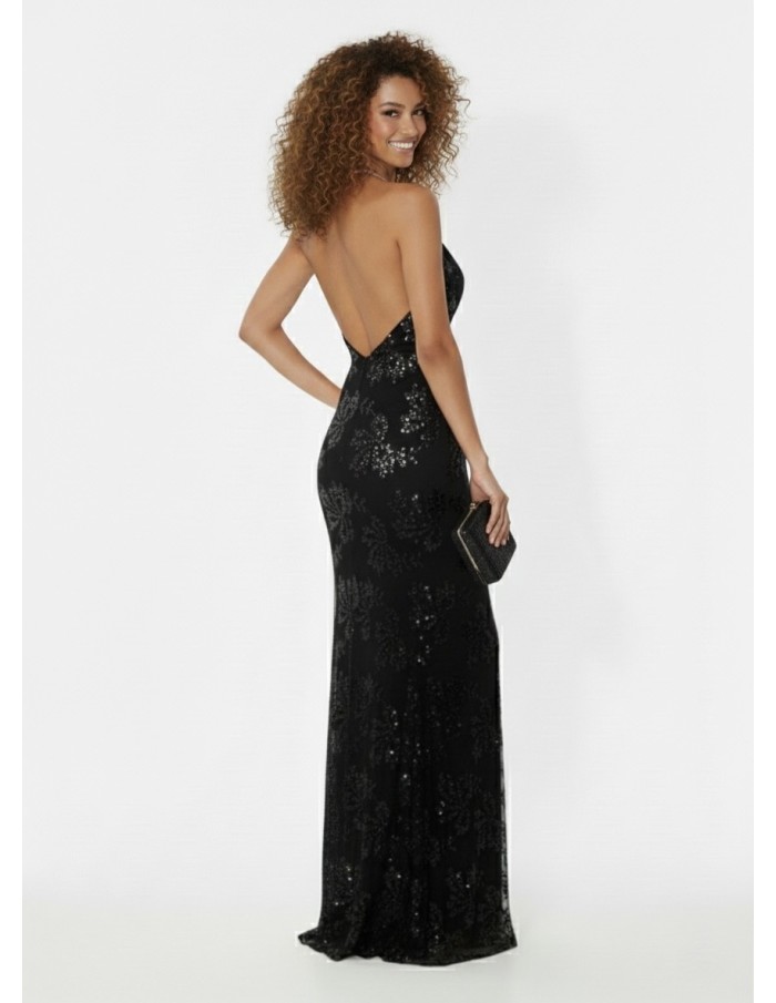 ROBE DE SOIRÉE LONGUE NOIR À SEQUINS – DÉCOLLETÉ PLONGEANT & COUPE SIRÈNE