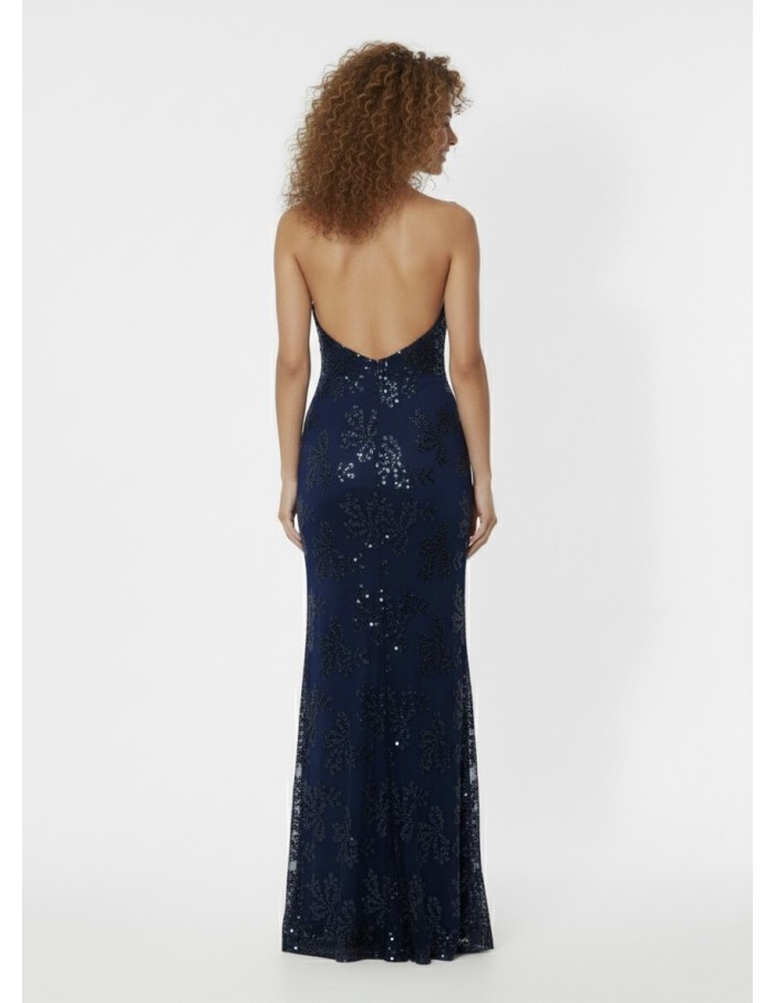ROBE DE SOIRÉE LONGUE BLEU À SEQUINS – DÉCOLLETÉ PLONGEANT & COUPE SIRÈNE