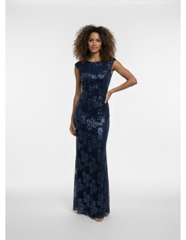 ROBE LONGUE FLEURIE BLEU À DOS NU -...
