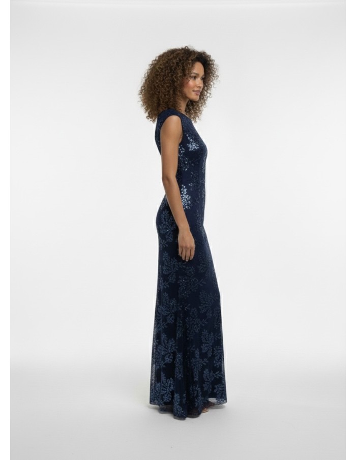 ROBE LONGUE FLEURIE BLEU À DOS NU - FEMME
