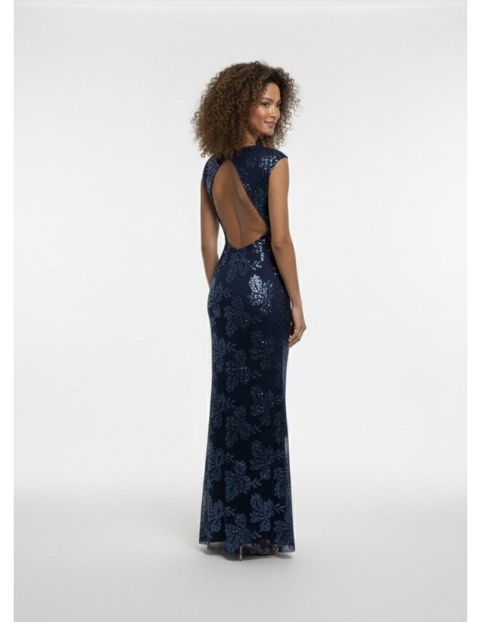 ROBE LONGUE FLEURIE BLEU À DOS NU - FEMME