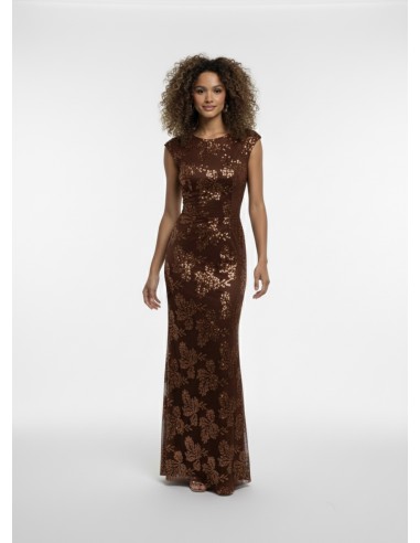 ROBE LONGUE FLEURIE MARRON À DOS NU -...