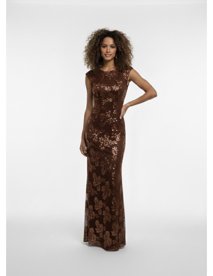 ROBE LONGUE FLEURIE MARRON À DOS NU - FEMME