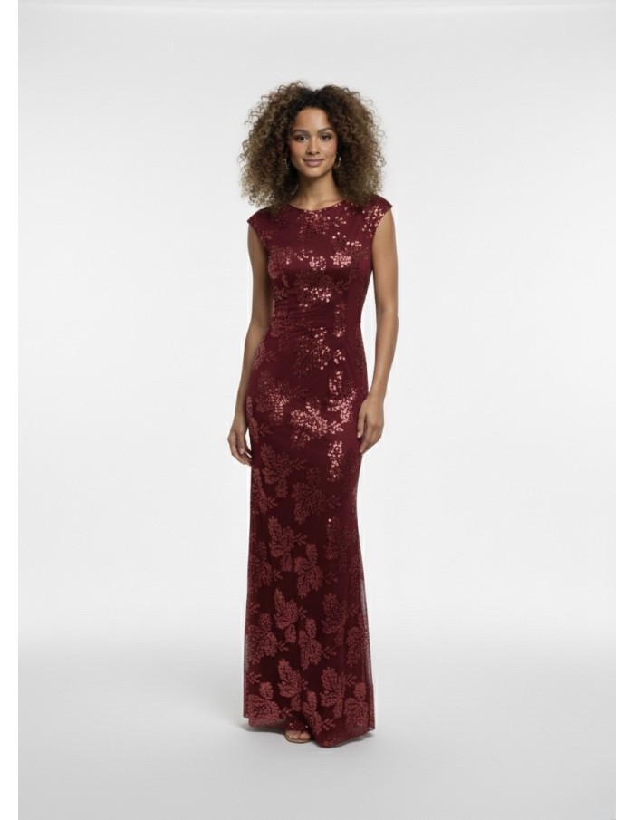 ROBE LONGUE FLEURIE BORDEAUX À DOS NU - FEMME