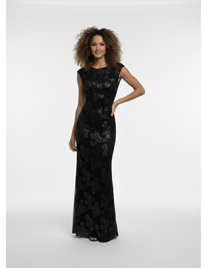 ROBE LONGUE FLEURIE NOIR À DOS NU - FEMME