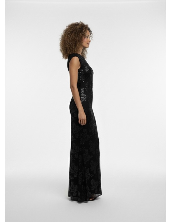 ROBE LONGUE FLEURIE NOIR À DOS NU - FEMME