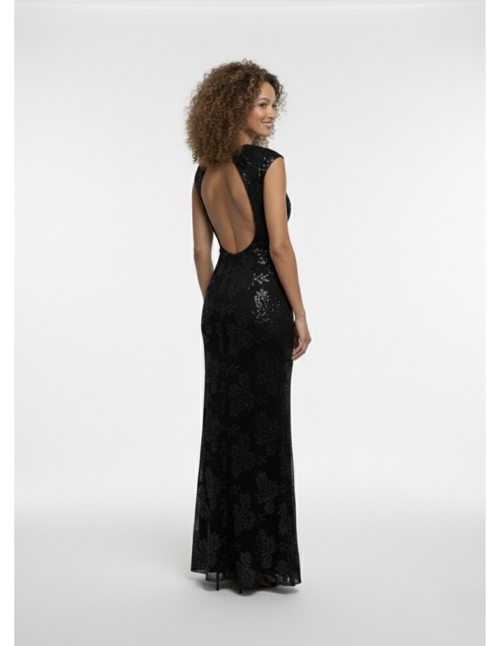 ROBE LONGUE FLEURIE NOIR À DOS NU - FEMME