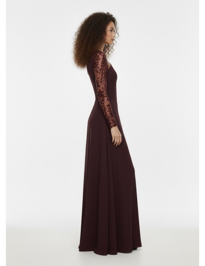 ROBE LONGUE ASYMÉTRIQUE BORDEAUX - FEMME