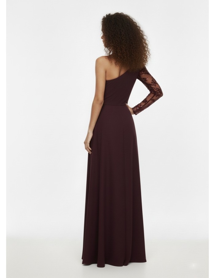 ROBE LONGUE ASYMÉTRIQUE BORDEAUX - FEMME