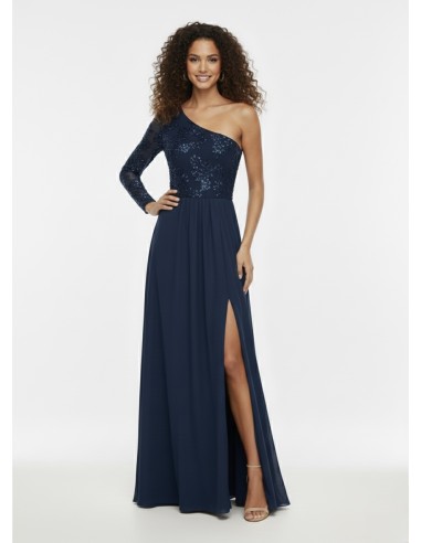 ROBE LONGUE ASYMÉTRIQUE BLEU MARINE -...