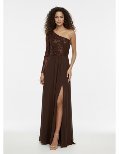ROBE LONGUE ASYMÉTRIQUE MARRON - FEMME