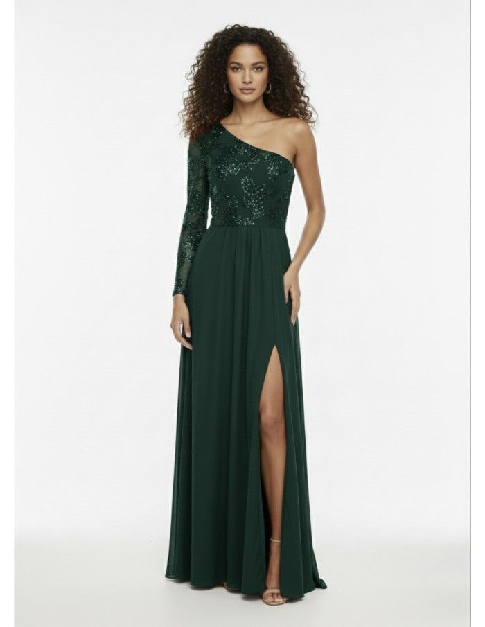 ROBE LONGUE ASYMÉTRIQUE VERT - FEMME