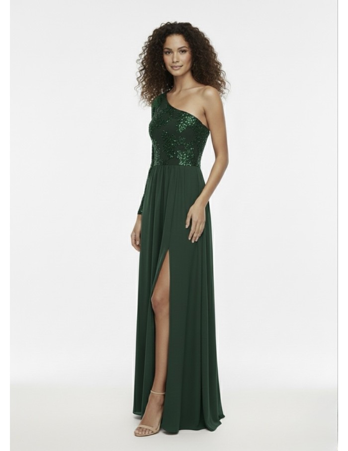 ROBE LONGUE ASYMÉTRIQUE VERT - FEMME