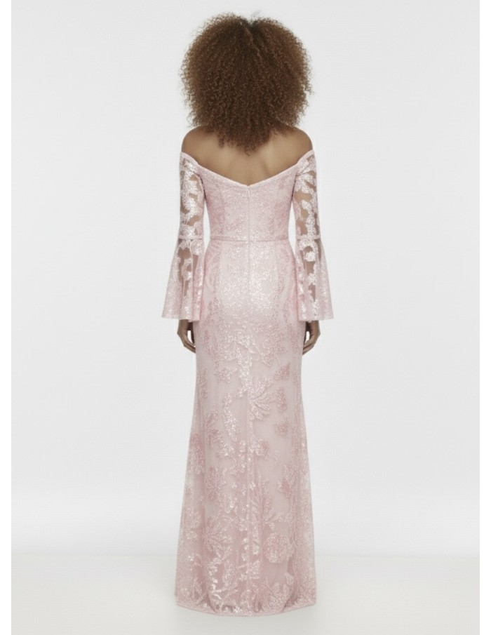 ROBE LONGUE ROSE COL BARDOT & MOTIFS SCINTILLANTS - FEMME